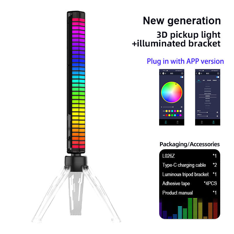 New at Buy Center: LED Light Voice Atmosphere Light Rechargeable Battery USB Powered Pickup Rhythm Lamp APP Pickup Dimmable RGB Flow Light Bars Black plug in