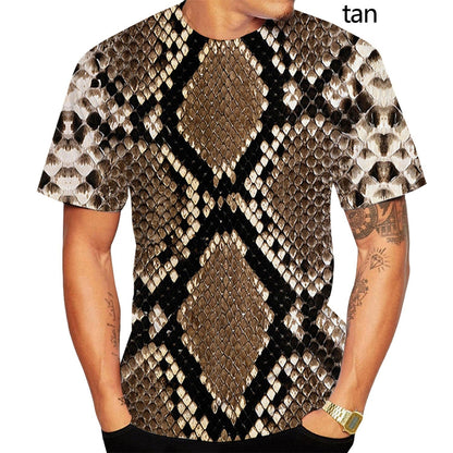 Camiseta casual para hombre con estampado digital 3D de serpiente