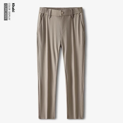 Just Arrived at Buy Center: Ice Silk Trousers Men's Thin Stretch Advanced Drooping Straight Loose Business Casual Pants Khaki