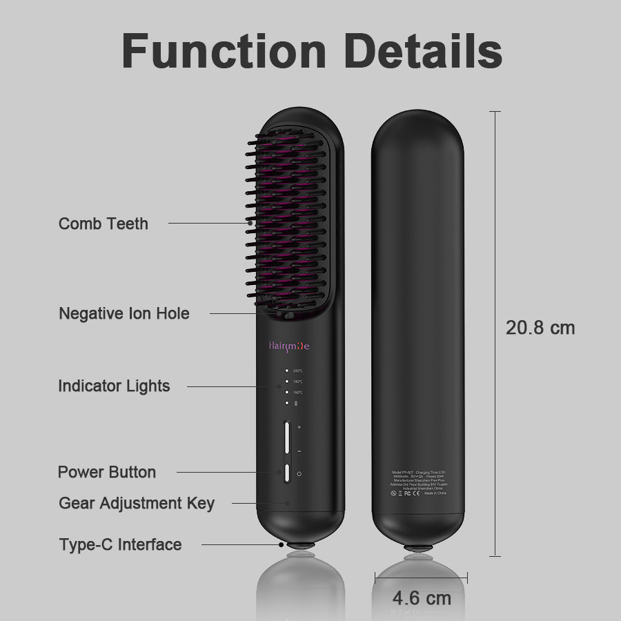 Mini cepillo alisador de pelo inalámbrico 2 en 1 para hombre y mujer, recargable por USB, portátil, inalámbrico