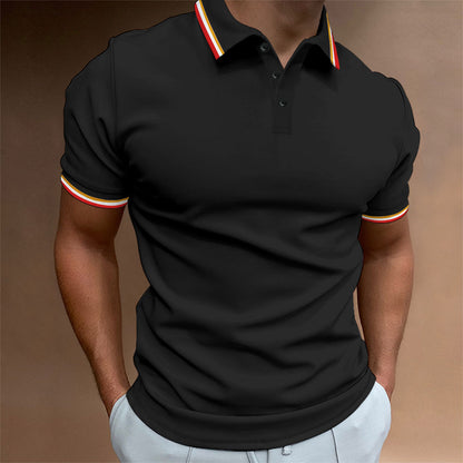 Now Available at Buy Center: Men's Slim Polo Shirt Rib Striped T-shirt Top Black