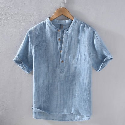 Newly Released at Buy Center: Japanese-style Retro Men's Youth Casual Linen Short-sleeved Shirt