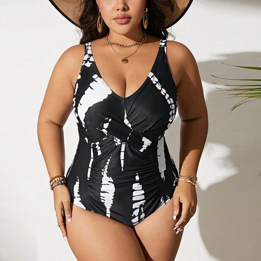 Buy Center Top Rated-Siamese Color Matching Fit Bikini Swimsuit Black