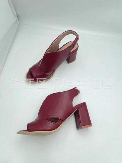 Fresh Arrivals at Buy Center: Summer Women's Stylish Peep Toe High Heel Chunky Heel Sandals Red