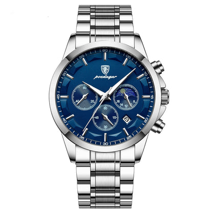 Fresh on the Scene at Buy Center: Sports Men's Watches Multifunctional Waterproof Quartz Watch 928 Silver Case Blue Surface