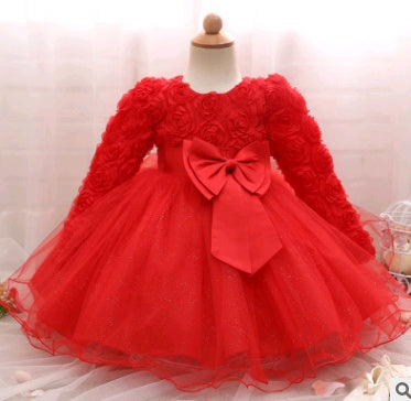 Long-sleeved girls dress rose children's wedding dress skirt Buy Center