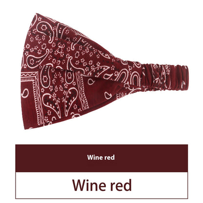 New Women's Hair Band European And American Bohemian Style Elastic Elastic Band Paisley Wine Red