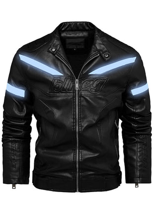 Reflective Strips Fashion Plus Velvet Youth Leather Jacket For Motorcycles