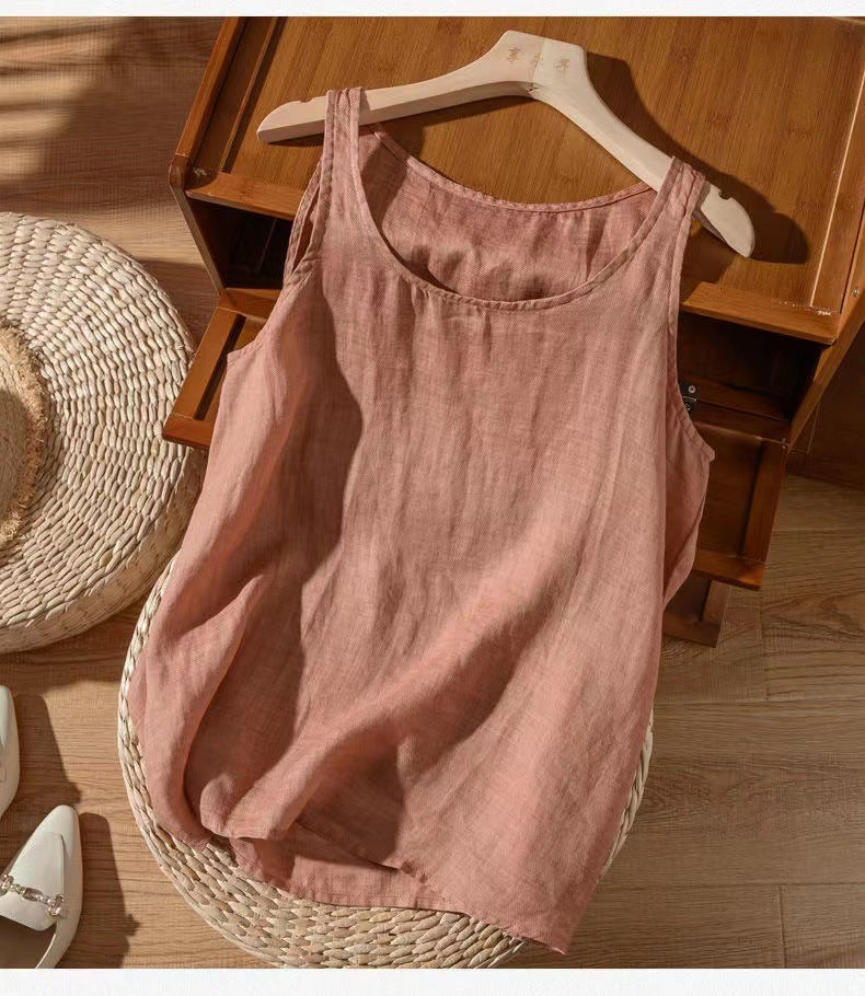 New at Buy Center: Artistic Retro Loose Solid Color Cotton Linen Vest Women's Top