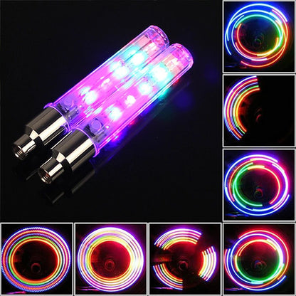 Bike Wheel Lights Car Tire Valve Stems Caps Bicycle Motorcycle Waterproof Tyre Spoke Gleam Light Cool Reflector Accessories For Men Women Kids