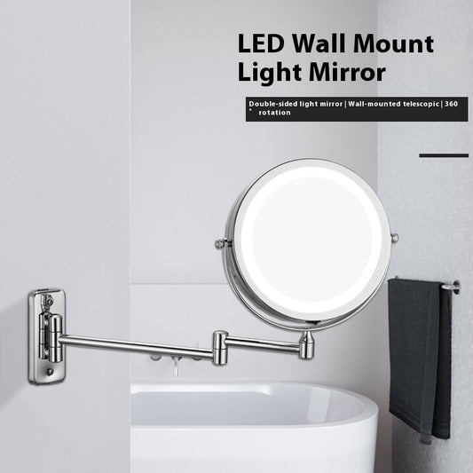 Miroir cosmétique à LED pour salle de bain d'hôtel, sans perforation, à suspendre au mur, pliable, rotatif, double face