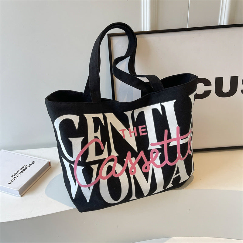 Just Arrived at Buy Center: Versatile Texture One-shoulder Large Letter Painted Canvas Bag Black