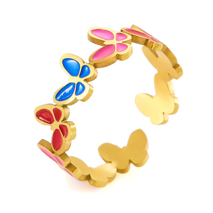 Buy Center Prestige-Women's Stainless Steel Ring Sweet Colorful Flowers Openings Adjustable 8 Butterflies