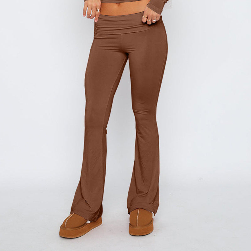 Buy Center Trend-Fashion Slimming Solid Color Blouse And Pants Women Brown