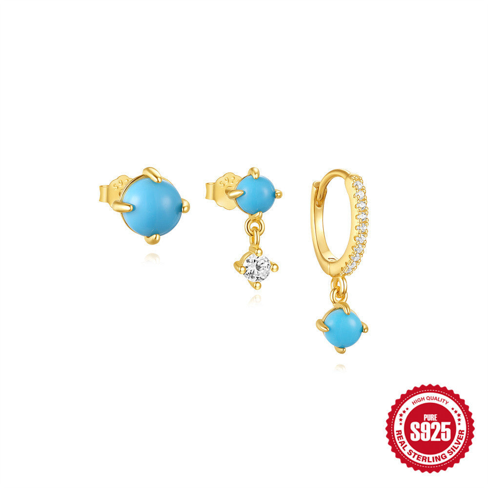 Cœur aimant simple de style Ins S925 en argent sterling avec turquoise dégoulinante