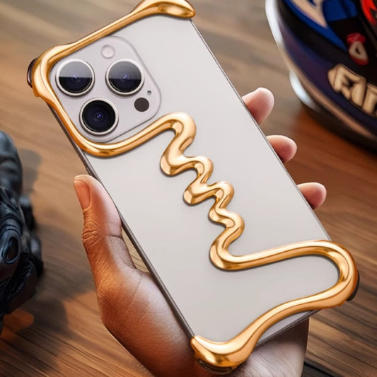 Buy Center Hot Pick-Alien Metal Frameless Skeleton Half Package Hollow Ultra-thin Heat Dissipation Anti Drop Phone Protective Case Gold