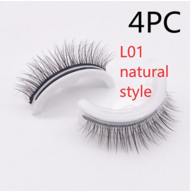 Buy Center Premium-Reusable 3D Mink Lashes Natural False Eyelashes Self Adhesive Fake Glue Free Makeup Eyelash Extension Silk L01 natural style Square box in four colors 4PCS