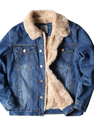 Veste Top Automne Et Hiver Doublée De Polaire Manteau En Jean Décontracté À L'ancienne