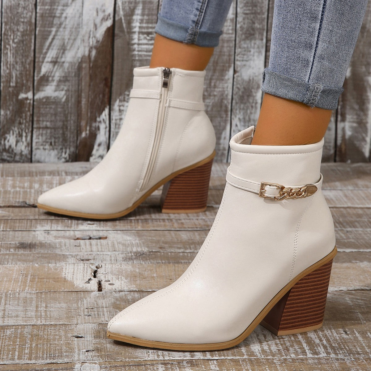 Plus Size Pointed Toe Chunky Heel Martin Boots Women Buy Center