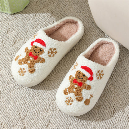 Christmas Snowflake Gingerbread Slippers Winter Indoor Non-slip Floor Bedroom Fuzzy House Shoes For Women Home Slippers Buy Center