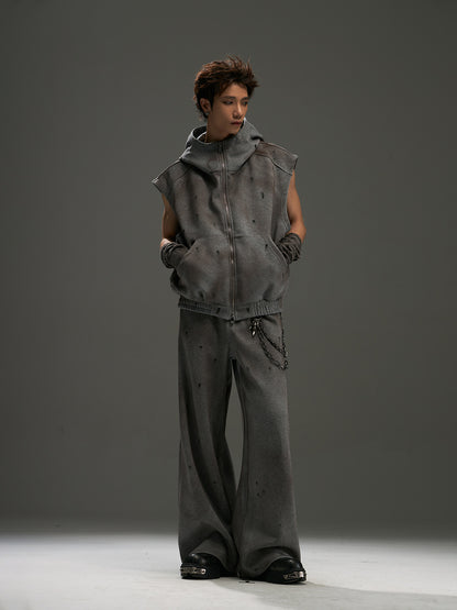 Just Arrived at Buy Center: Washed Tie-dyed Profile Hooded Vest Casual Suit Dirty rust suit