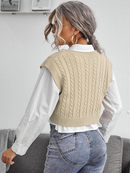 New V-neck Knitted Vest Sweater Vest Sleeveless Waistcoat Women's Sweater Twist