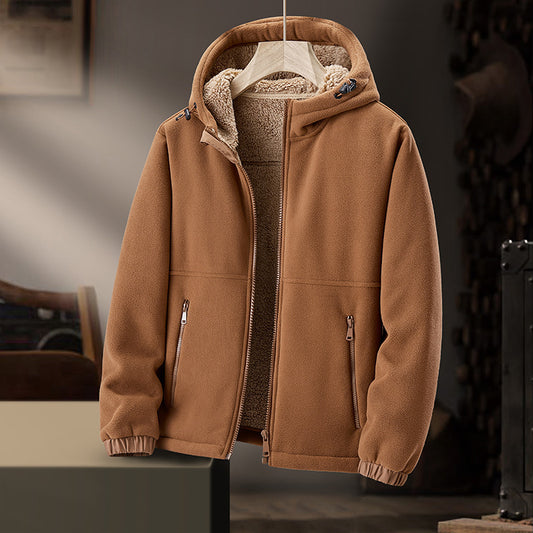 Chaqueta polar para hombre, abrigo informal acolchado de lana de cordero con capucha