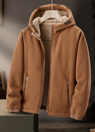 Chaqueta polar para hombre, abrigo informal acolchado de lana de cordero con capucha