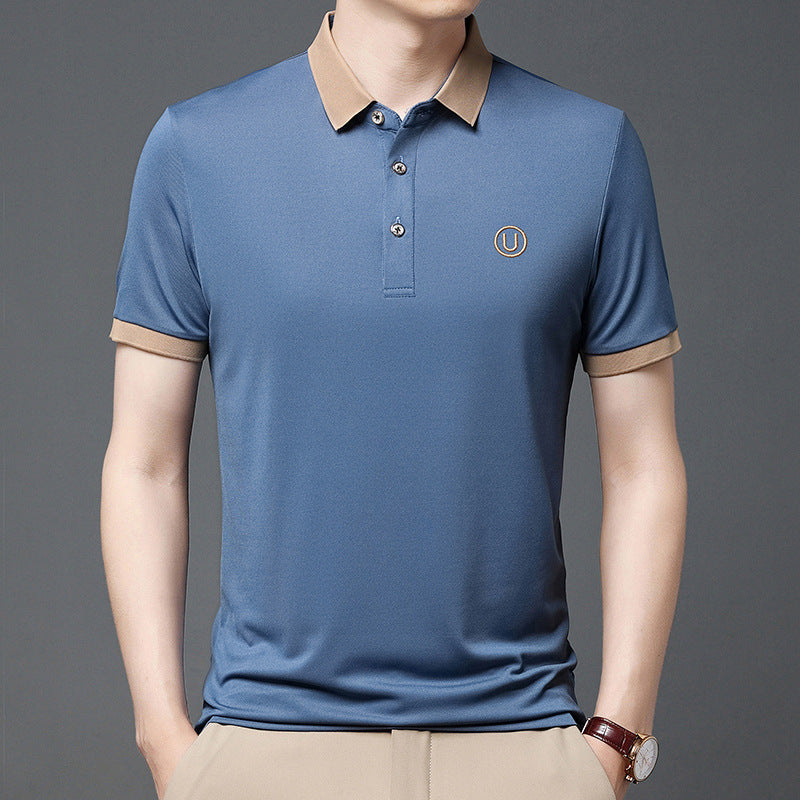 Just Arrived at Buy Center: Polo Shirt Men's Business Casual Short Sleeve Hole Blue