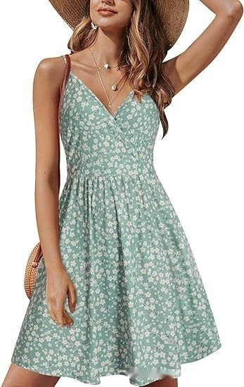 Newly Arrived at Buy Center: Sexy V-neck Strap Beach Skirt Dress Pocket Printing 11