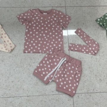 Fresh Arrivals at Buy Center: Girls' Floral Printed Short-sleeved Shorts Headband Suit