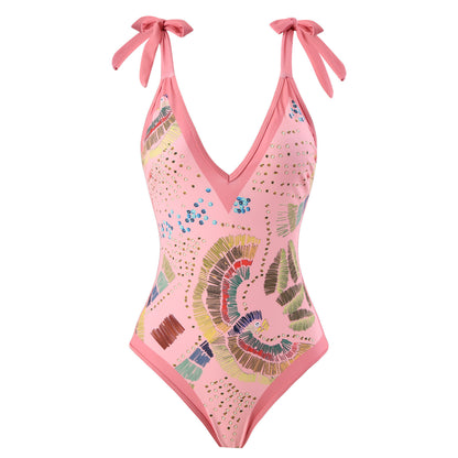 Hot New Items at Buy Center: Beach Hot Spring Swimsuit French Retro One-piece Bikini Pink Bikini