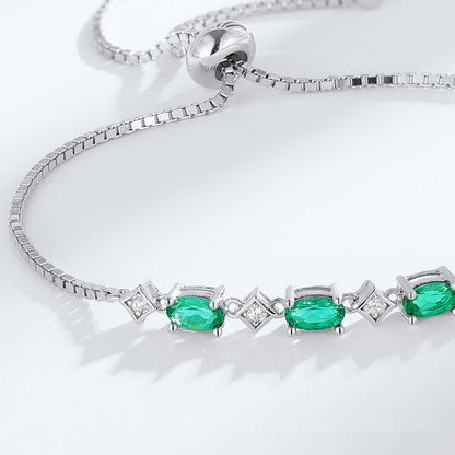 Elegant Egg-shaped S925 Silver Cultivation Emerald Bracelet Buy Center