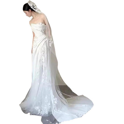 Satin Lace Wedding Veil Tube Top Fishtail Wedding Dress Buy Center