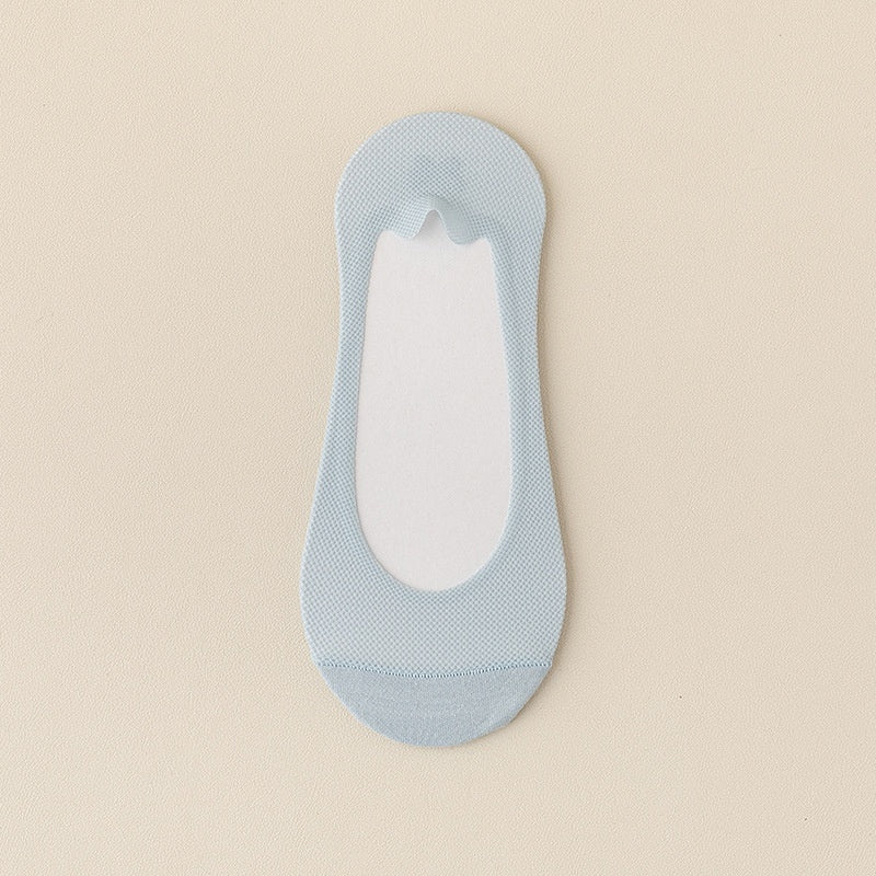 Buy Center Handpicked- Pure Cotton Non-slip Tight Ice Silk Invisible Boat Socks Light Blue