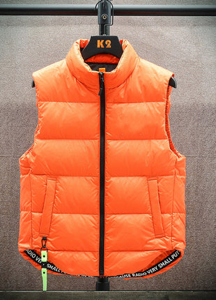 Men's Winter Down Vest Fashion All-match Stand-collar Sleeveless Jacket Solid Thickened Tank Outerwear Clothing