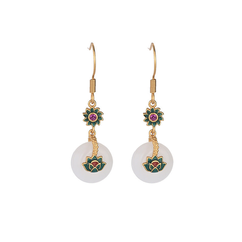 Boucles d'oreilles de style chinois Boucle de paix Lotus