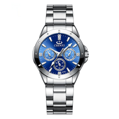 Buy Center Exclusive Offer-Waterproof Couple Quartz Watch Silver Dark Blue For Women