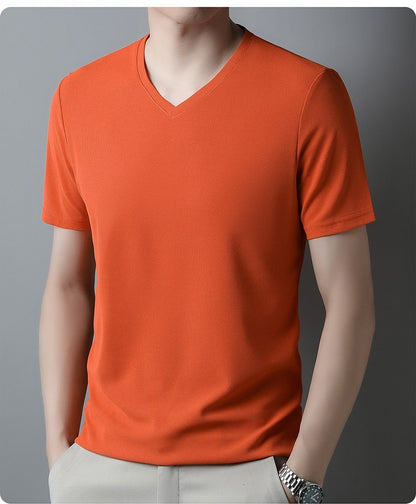 Fresh on the Scene at Buy Center: Men's Thin Casual Solid Color And V-neck Short-sleeved T-shirt