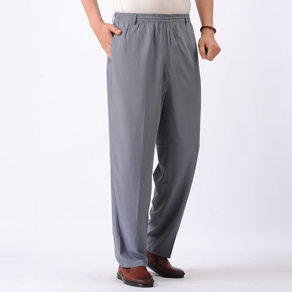 Newly Released at Buy Center: Elastic Waist Casual Pants Old Men's Loose Grandpa Long Pants Dark Gray