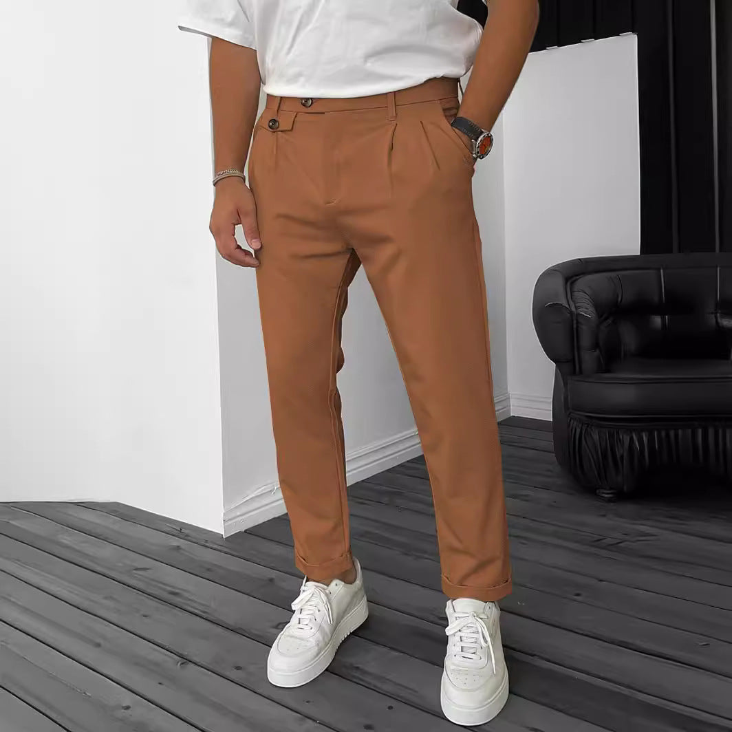 Now Available at Buy Center: Men's Solid Color Casual Tappered Business Pants Orange