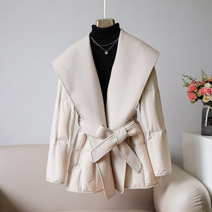 Reversible Cashmere Coat Stitching White Duck Down Coat Waist-tight Wool Down Jacket Buy Center