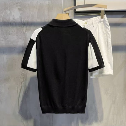 Just Arrived at Buy Center: Design Light Luxury Contrast Color Knitted Striped Short Sleeve