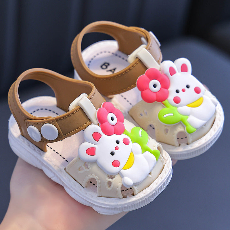 Fresh on the Scene at Buy Center: Children's Sandals Cartoon Toddler Closed Toe Hole Shoes Boys Baby Indoor Non-slip Soft Bottom White Bunny