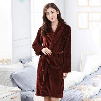 Winter Flannel Lovers Robe Gown Elegant Solid Casual Sleepwe Buy Center