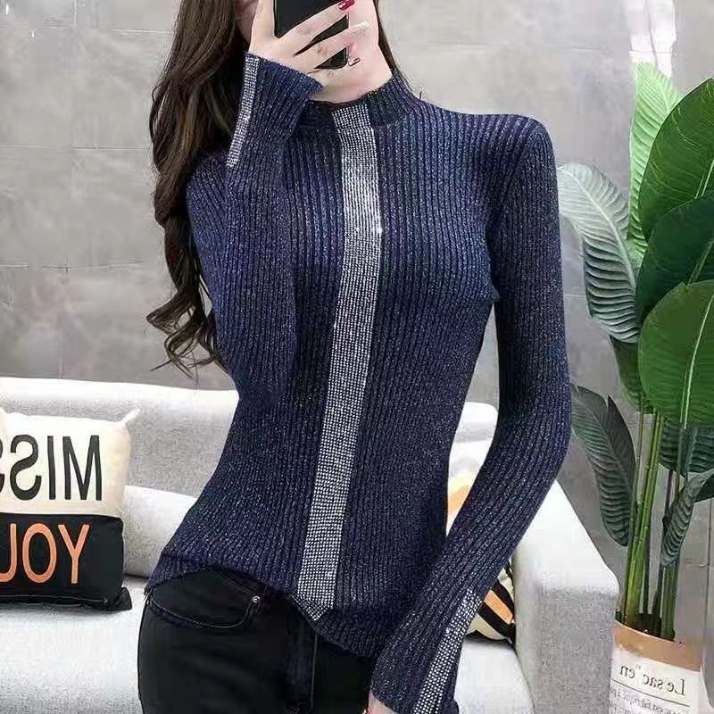 Slim Fitting Diamond Studded Versatile Top With Trendy Long Sleeves Buy Center