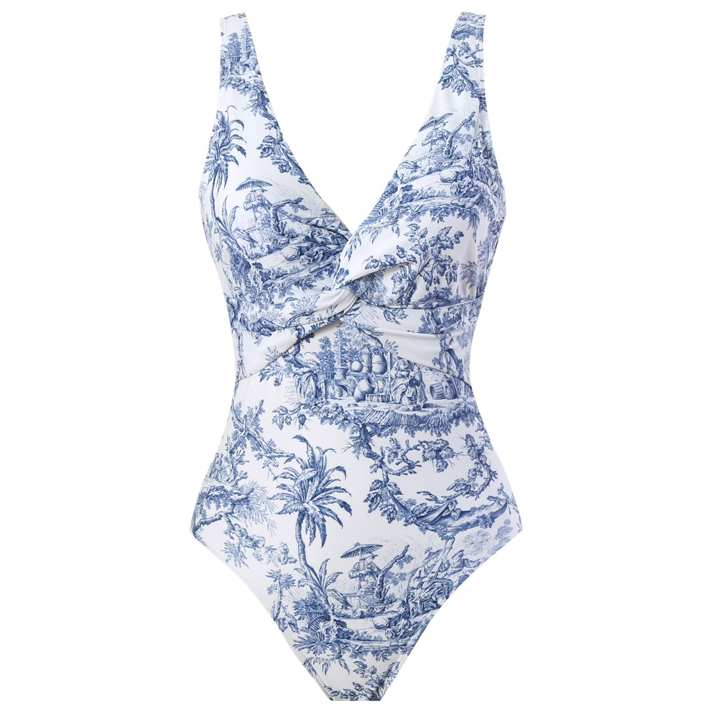 Buy Center Hot Pick-One-piece Swimsuit Sexy Slimming Backless European And American Printed Swimsuit Blue one piece garment