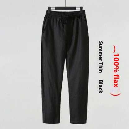 Fresh Arrivals at Buy Center: Cotton Linen Cropped Men's Casual Pants Style Black