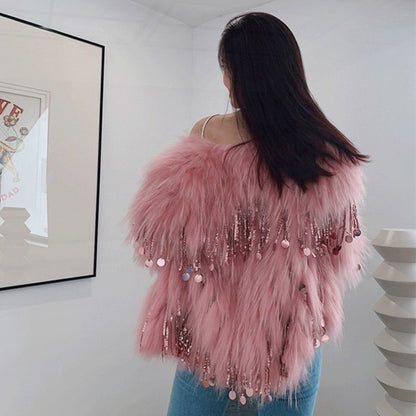 P8A Long Fur Environmental Protection Fox Fur Tassel Fur Coat Buy Center