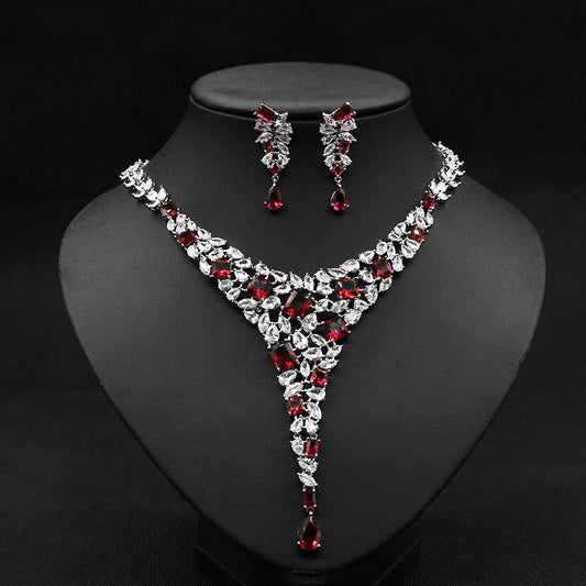 Ensemble de collier en zircon coloré pour robe de mariée, accessoires de boucles d'oreilles de mariage